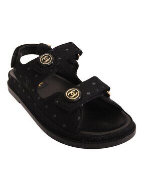 Chanel CC Printed Dad Sandals Black Denim